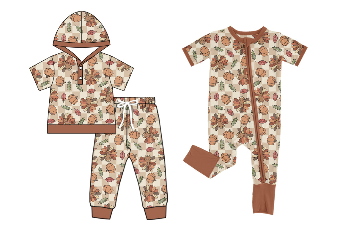 25.5.10 custom each style moq 5eta 4-6week Sibling Sister pumpkin turkey baby boy short sleeve pants sets and rompers match family design