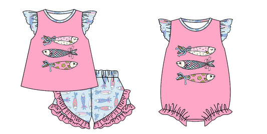 3.31 Custom moq 5 mix size Sibling Baby Girl's Pink Flutter Sleeve Top And Ruffle Shorts Set Cute Romper for Summer