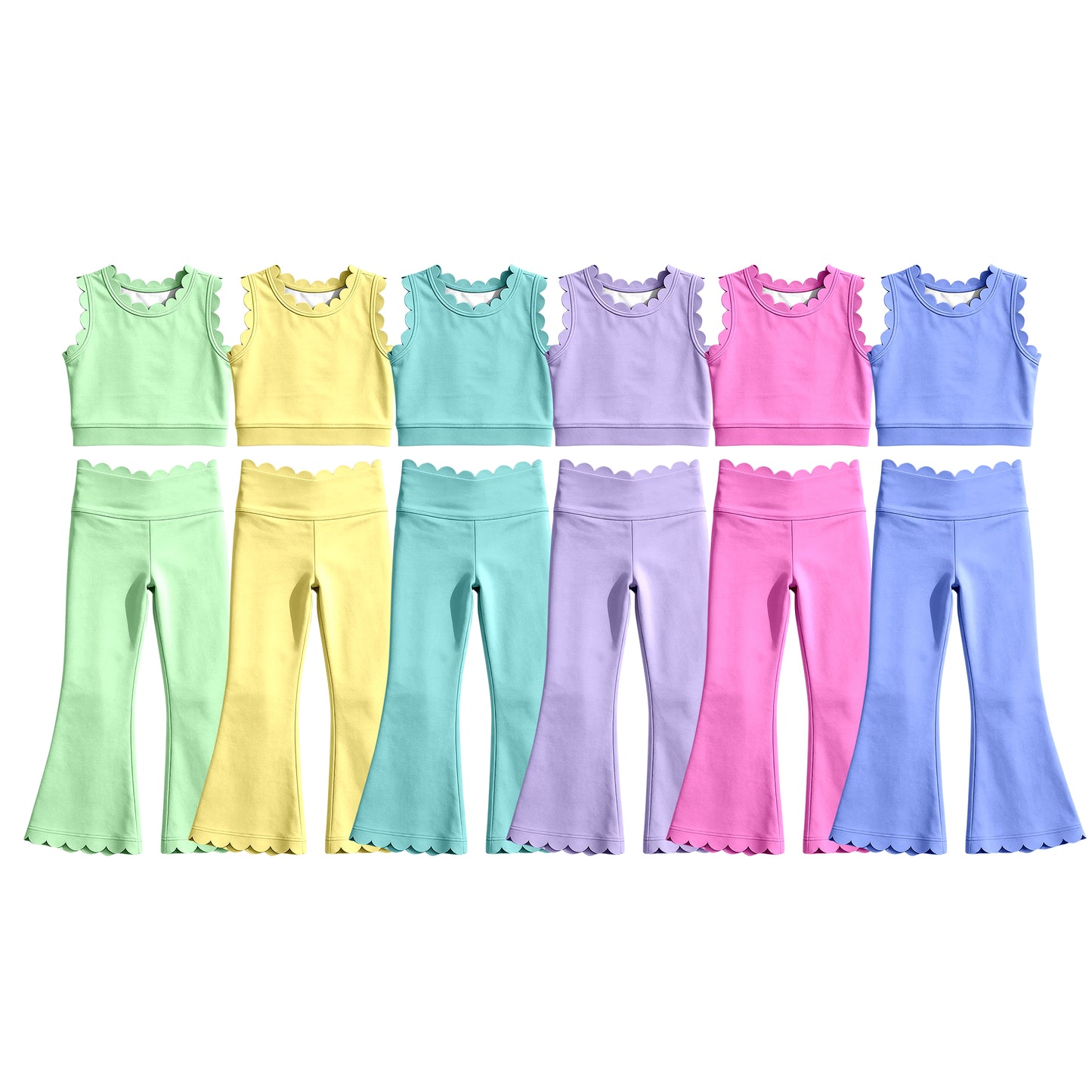 Custom moq 5 mix size Sibling Solid Color Sleeveless Yoga Outfit for Baby Girls Top And Pants Set