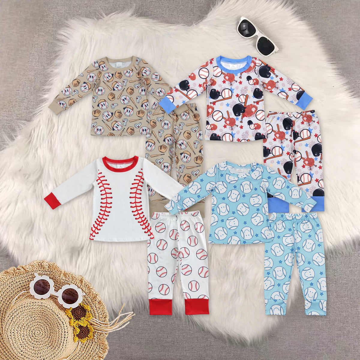 RTS NO MOQ Sibling Baby boy Clothes baseball long-sleeved pants sets