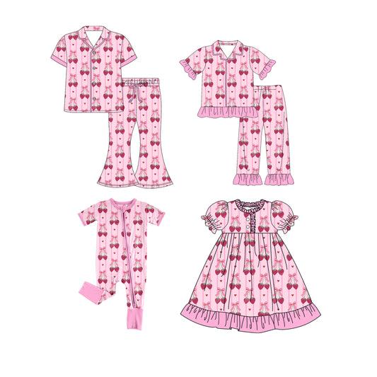 25.9.22 custom each style moq 8 eta 6-8week Sibling Sister strawberry bow baby short sleeve pants seta and dress and romper and adult set match design