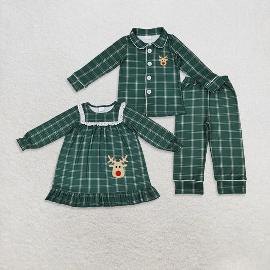 RTS NO MOQ Sibling Baby girls clothes embroidery Christmas long-sleeved trousers suits and dress