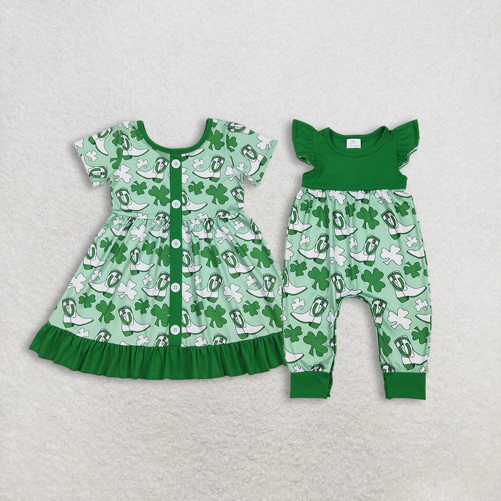 RTS NO MOQ sibling baby girls clothes boot bow short sleeve dress and rompers