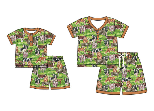 4.25 custom each style moq 5eta 4-6week Sibling Sister animal short sleeve shorts sets and adult sets match design