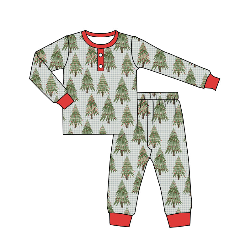 6.5 custom each style moq 5eta 4-6week Sibling Sister Christmas trees baby boys pajamas outfits and dress and baby romper match family design