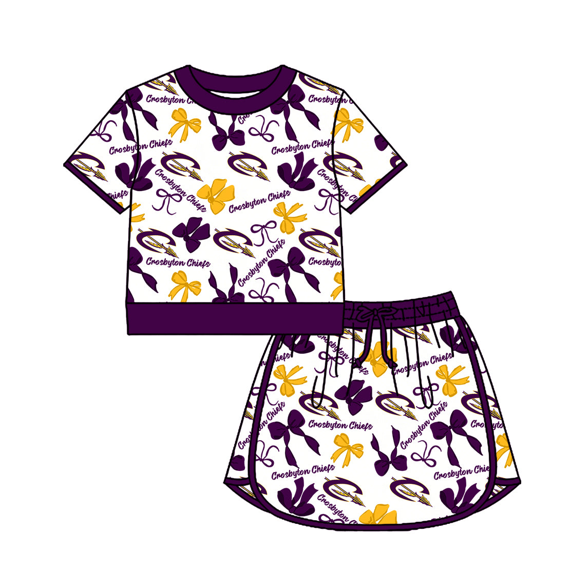 Custom moq 5 mix size milk silk summer teams Girls Polka Dot Top Shorts Set Top Skirt Short Set Zipper Pullover Jogger Pants Set Purple Pullover Tops