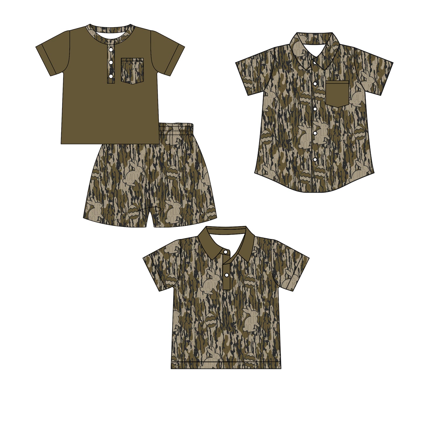 Custom moq 5 mix size Baby Boy camouflage Short-Sleeved Top And Shorts Set Polo Shirt button-down top with pockets summer Outfit