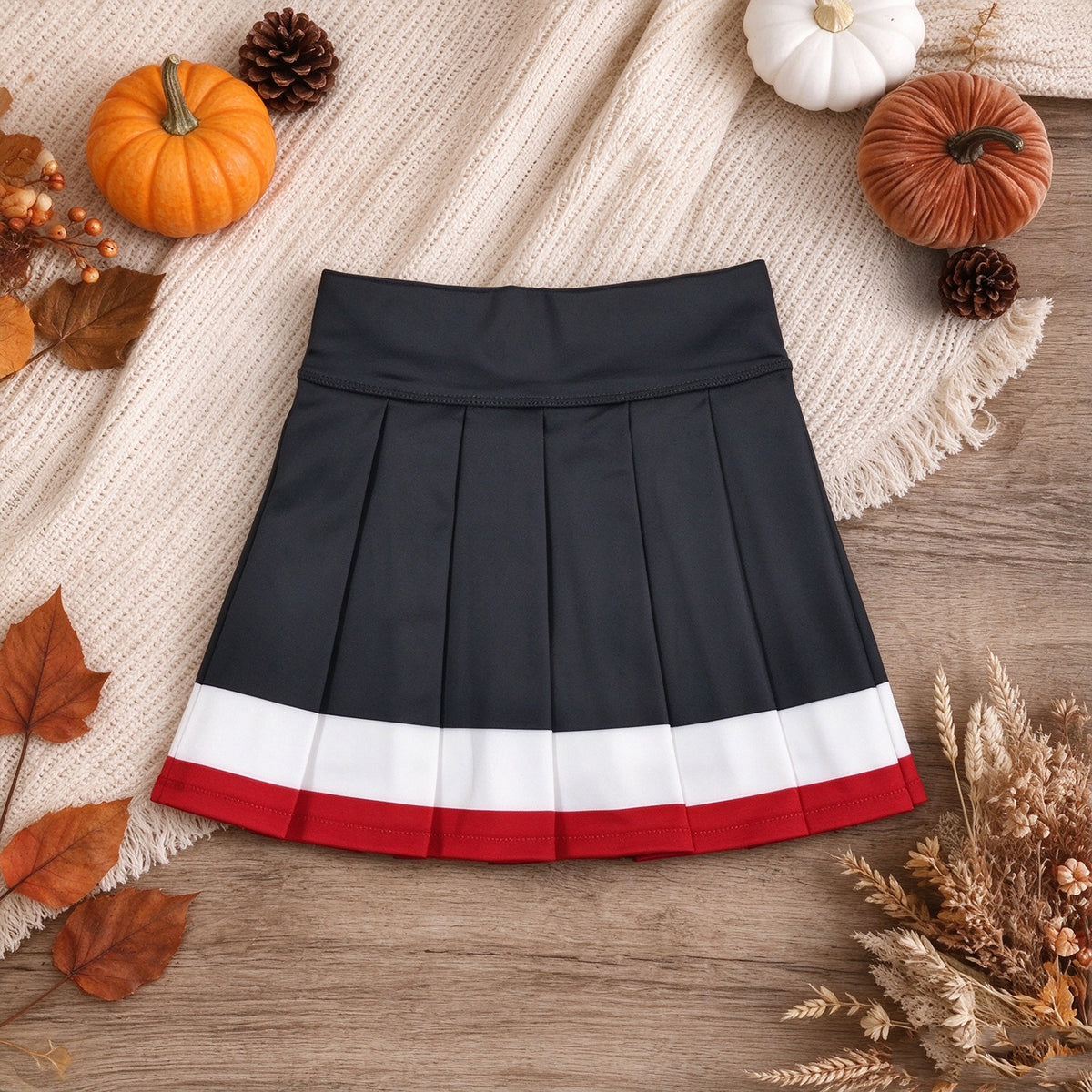 NEW RTS NO MOQ yoga fabric cotton GLK0320 Yoga Baby Girls Black Red Stripe Athletic Pleated Skirt Shorts