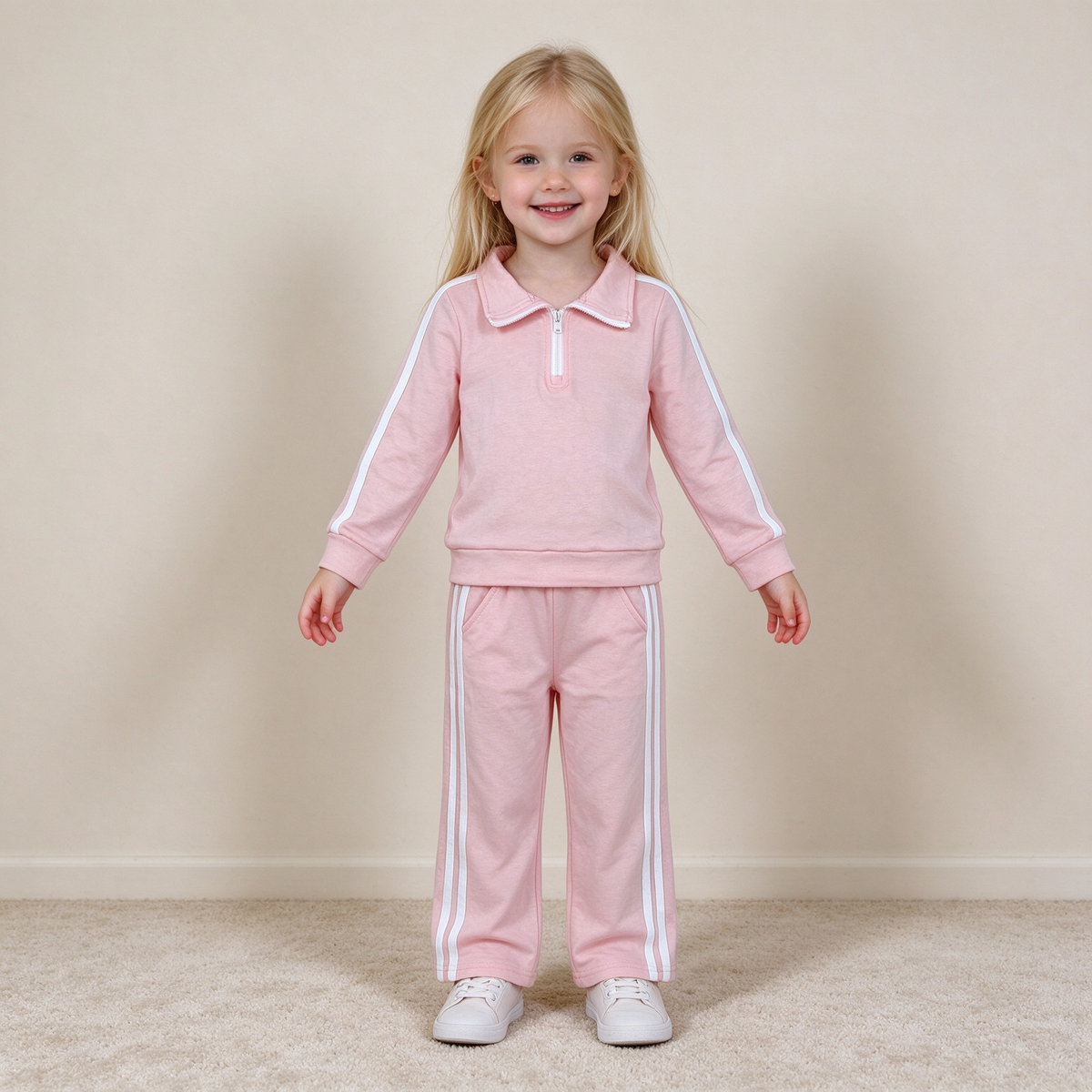 NEW RTS NO MOQ cotton GLP3860 Baby Girls Pink Long Sleeve Zip Pullovers Pockets Pant Cotton Casual Set