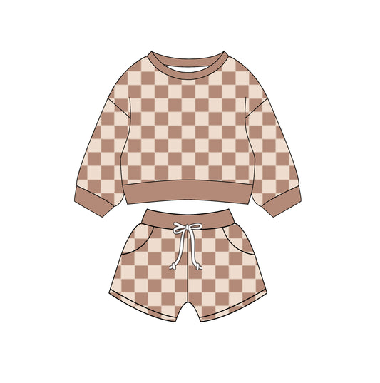 10.27 custom each style moq 5eta 4-6week baby girls clothes khaki plaid long sleeve shorts sets