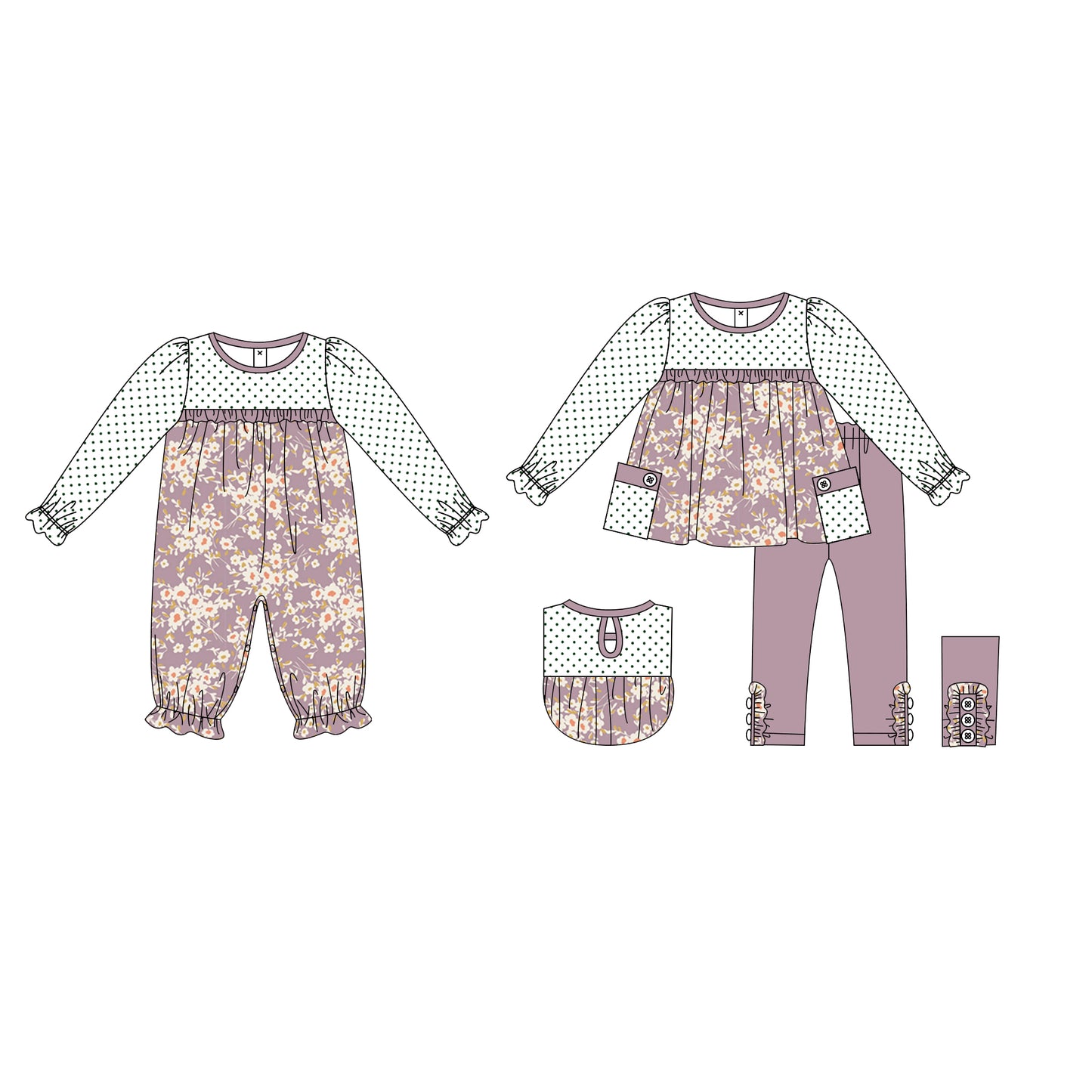 25.6.5 custom each style moq 5eta 4-6week Sibling Sisters floral baby girl long sleeve pants sets and rompers match family design
