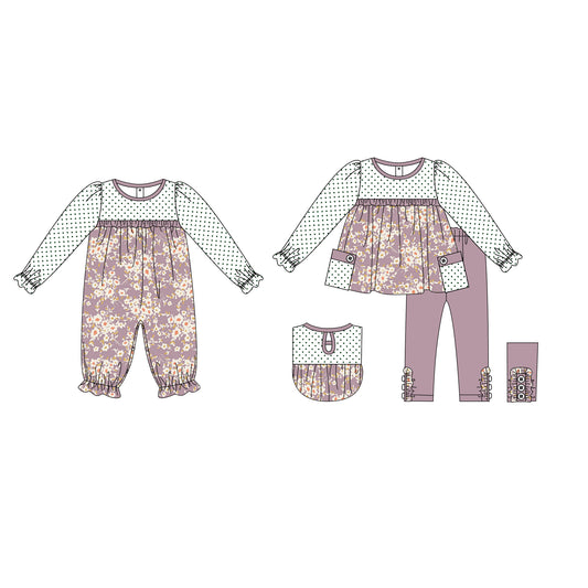 25.6.5 custom each style moq 5eta 4-6week Sibling Sisters floral baby girl long sleeve pants sets and rompers match family design