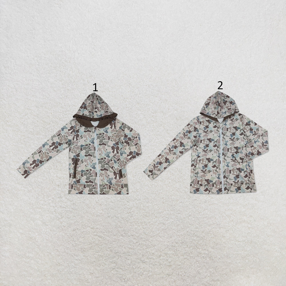 RTS NO MOQ Sibling milk silk Adult Women And Men Grey Camo Print Zipper Hoodie Jacket With Pockets Casual Outerwear Top