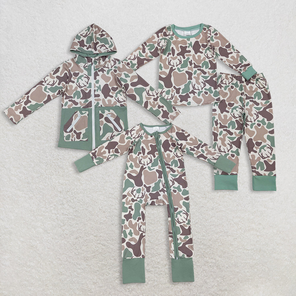 RTS NO MOQ Sibling Baby boys clothes camouflage hooded long-sleeved pants set and rompers and top