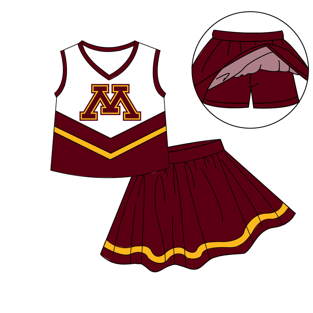 Custom moq 5 mix size milk silk eta 6-8weeks summer teams brick red baby girls clothes team sleeveless skirts shorts sets-25.7.9