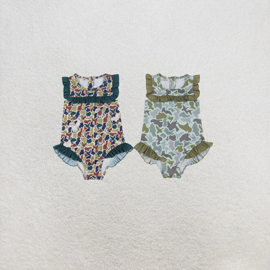 RTS NO MOQ Sibling Baby Girls Southern Hunting Camo Ruffle Swimming Swimsuits