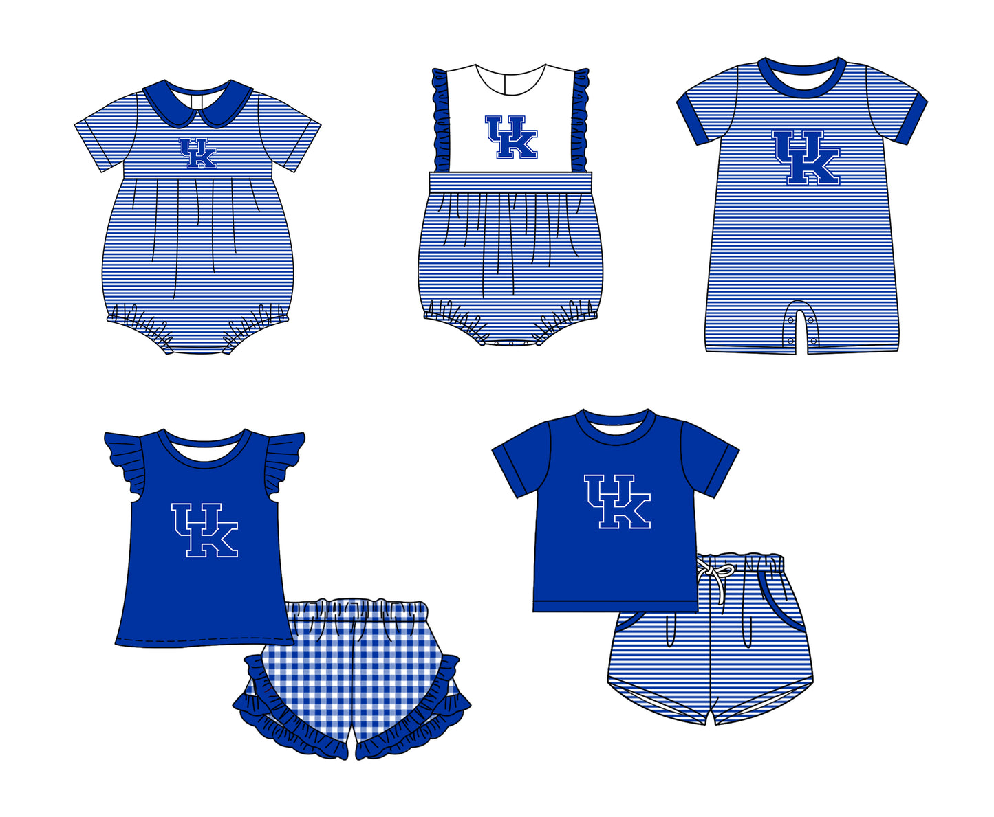 Custom moq 5 mix size milk silk summer teams Baby Boys And Girls Blue Short-Sleeved Shirt And Shorts Set Matching Striped Rompers Outfit Set