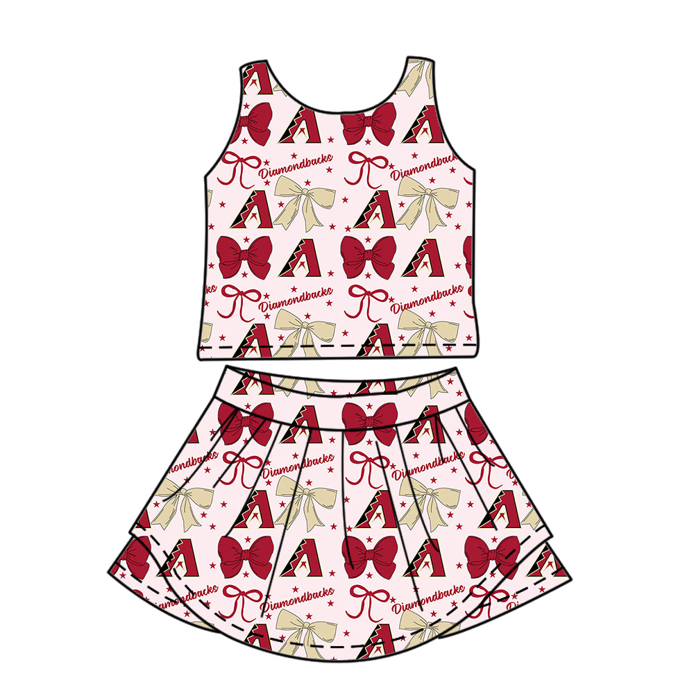 Custom moq 5 mix size milk silk summer teams baby girls clothes team bow red sleeveless skirts sets and dress 1 and dress 2 and top-25.6.21