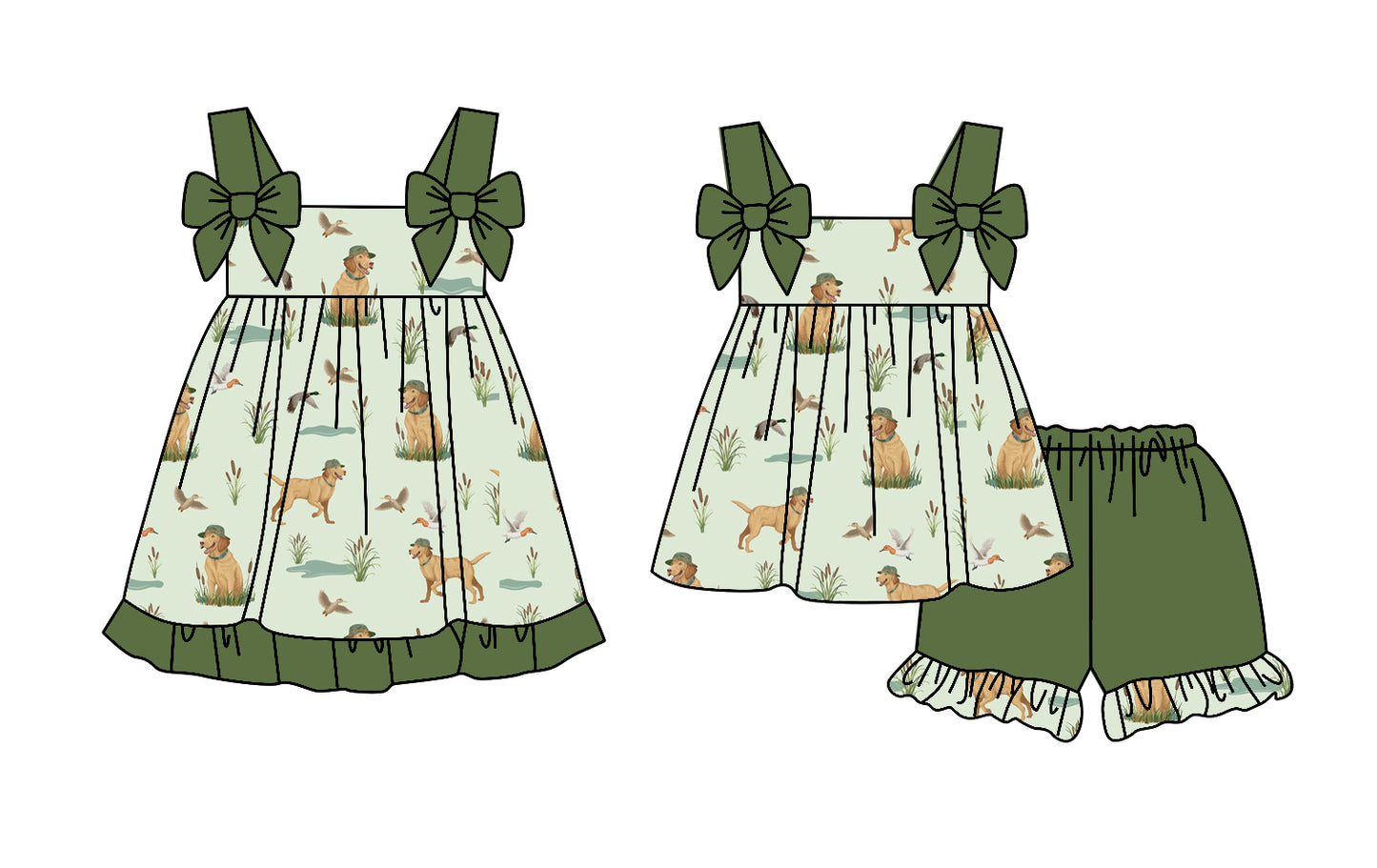 2.24 custom each style moq 5eta 4-6week Sibling Sister duck puppy baby girl short sleeve shorts sets and dresses match design