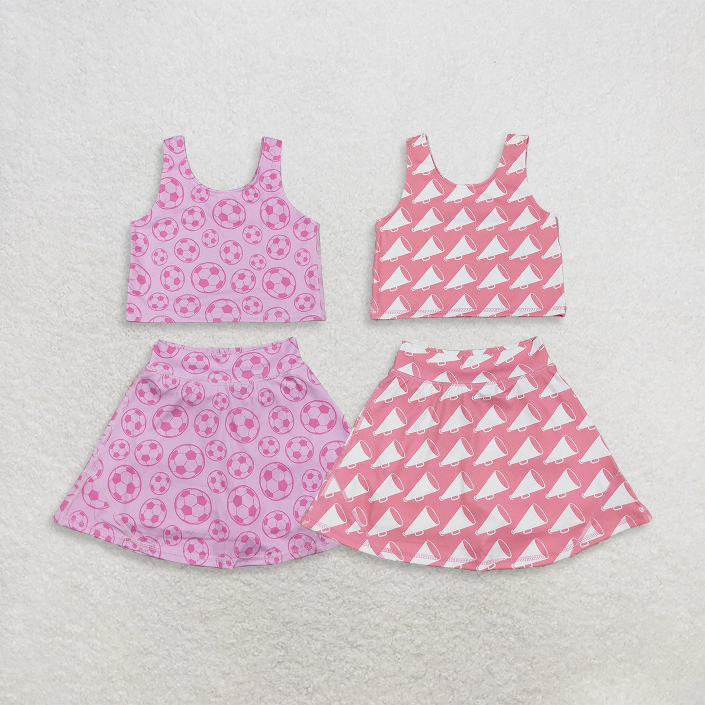 RTS NO MOQ Sibling Baby Girls Football Athletic Active Wear Top Skort Clothes Sets