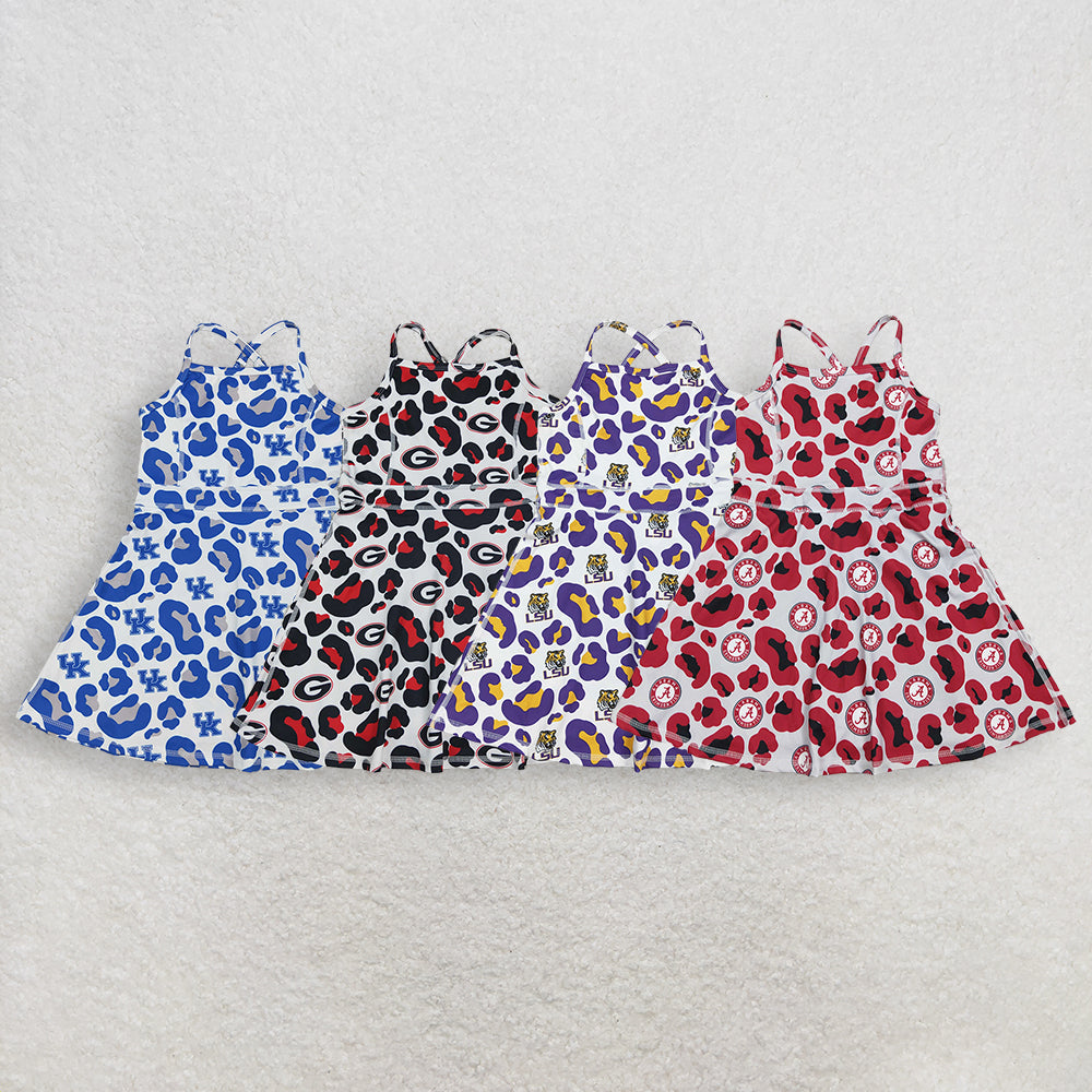 RTS NO MOQ Sibling Baby Girls Strap Leopard Print Yoga Shorts Knee-Length Active Dresses