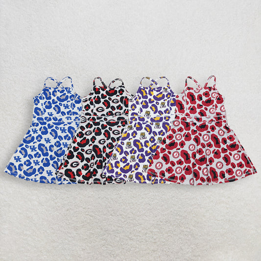 RTS NO MOQ Sibling Baby Girls Strap Leopard Print Yoga Shorts Knee-Length Active Dresses