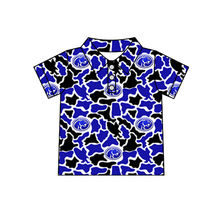 Custom moq 5 mix size summer teams Baby Boys Summer Camo Print Button Short Sleeve Polo Top