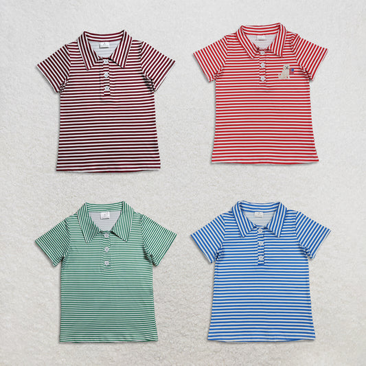 RTS NO MOQ Sibling milk silk Baby Boys Stripe Short Sleeve Button Front Shirts Summer Play Tops