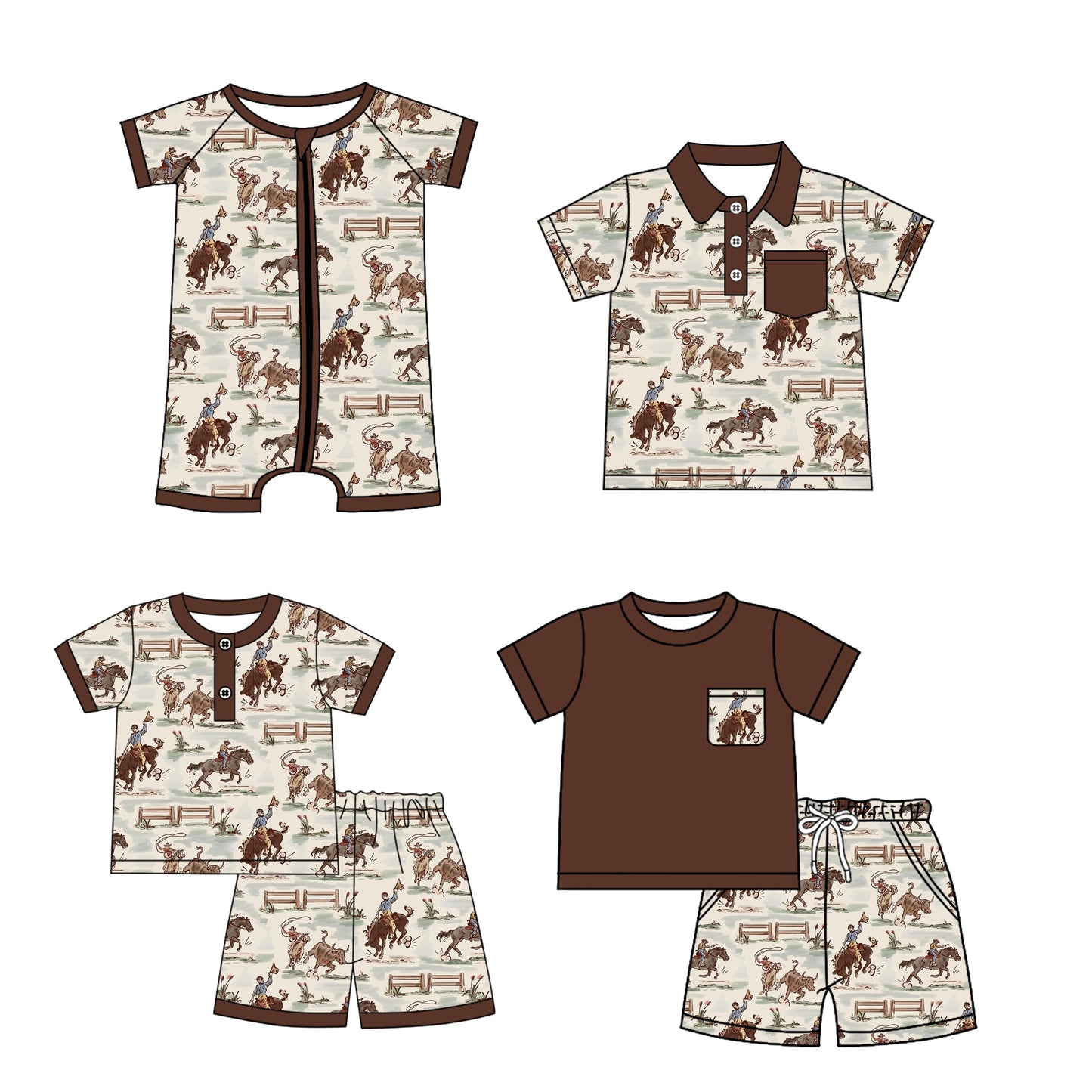 3.24 custom each style moq 5eta 4-6week Sibling Sister riding horse baby girl sets 1 and sets 2 and boy rompers and top match family design