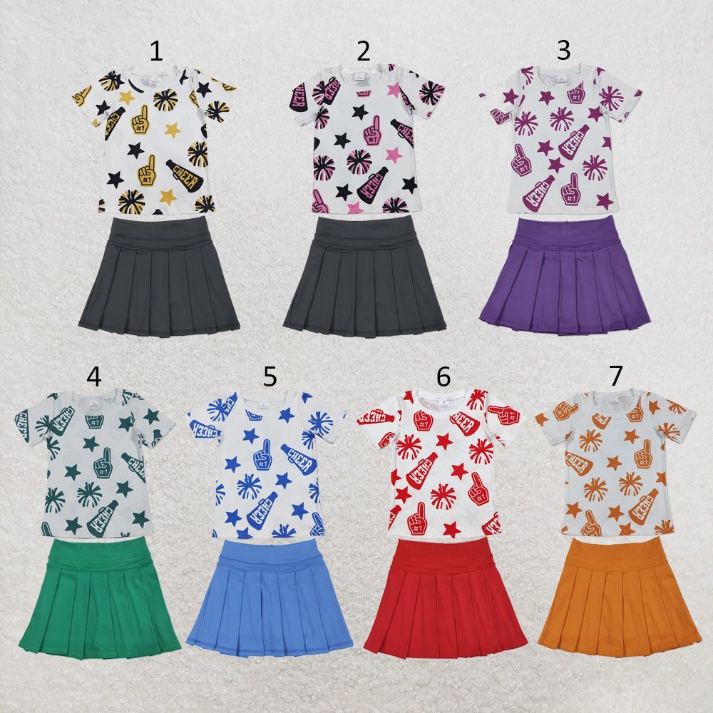 RTS NO MOQ Sibling milk silk Baby Girls Cheer Crew Neck Tops High Waist Skort Team Yoga Outfits