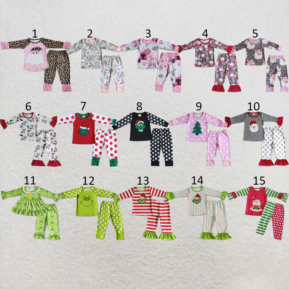 RTS NO MOQ Sibling milk silk Cute Clothes Baby Girls Christmas Long Sleeve Top Pant Holiday Outfit Set