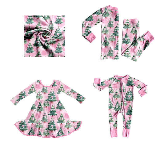 25.8.5 custom each style moq 5eta 4-6week Sibling Sisters Christmas trees baby girl long sleeve pants sets and dress and rompers match family design