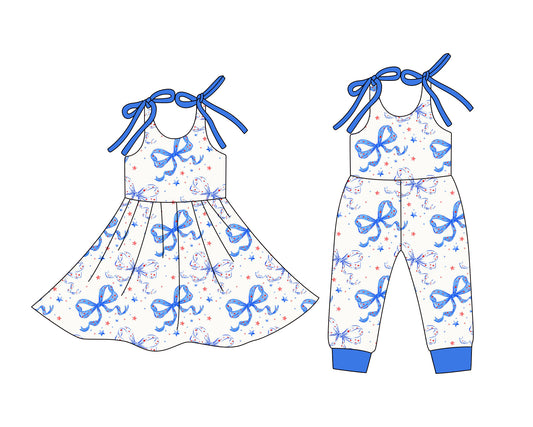 25.12.24 custom each style moq 5 eta 6-8week Sibling Sister bow baby short sleeve romper and dress match design