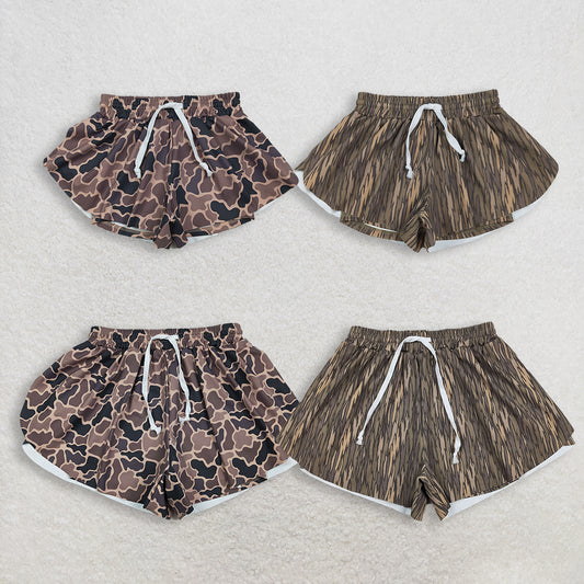 RTS NO MOQ Sibling Mama and Me Camo Yoga Active Ruffle Shorts Bottom Summer Outfit