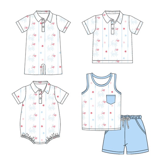3.11 custom each style moq 5eta 4-6week Sibling Sister flag baby boy sets and boy rompers 1 and romper 2 and top match family design