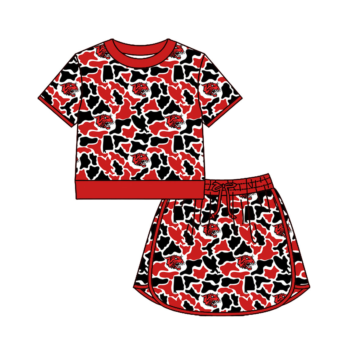 Custom moq 5 mix size summer teams Baby Girls Summer Casual Camouflage Short Sleeve Top And Skirt Outfit