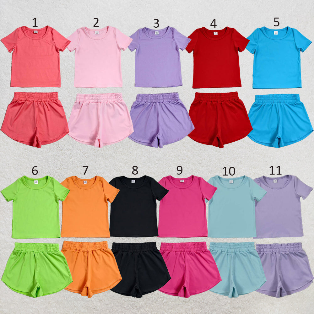 RTS NO MOQ Sibling yoga fabric cotton Baby Girls Cute Short Sleeve Tee Sport Shorts Two Piece Active Outfit