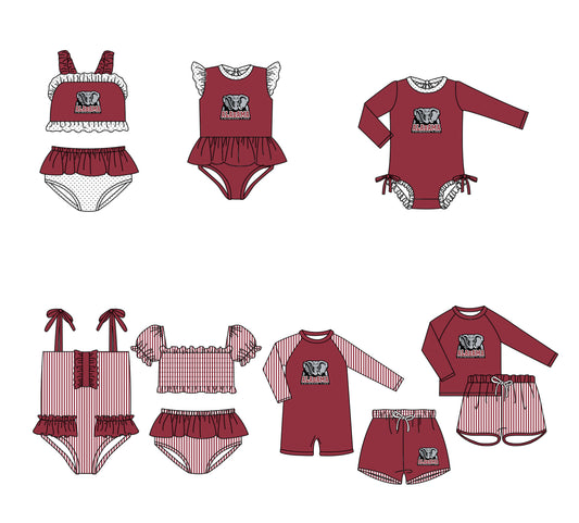 Custom moq 5 mix size milk silk summer teams baby girl boys clothes Red Two-Piece Swimsuit Set One Piece Swimsuits boy swim trunks