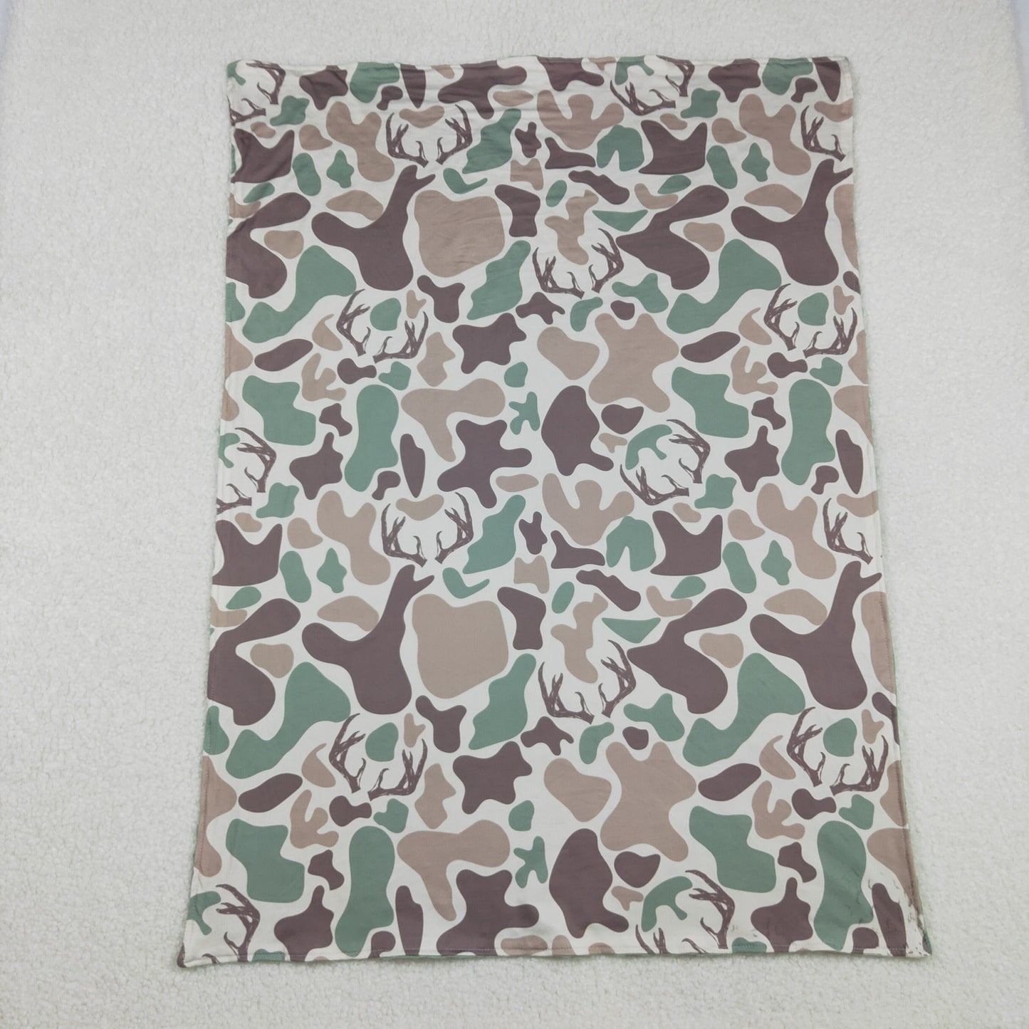 RTS NO MOQ（In Stock) BL0226 Antler Brown-Green Camouflage Baby Blanket
