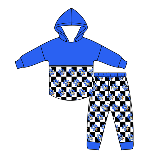 Custom moq 5 mix size eta 6-8weeks milk silk summer teams baby boy clothes blue hooded long sleeve pants sets-25.10.25
