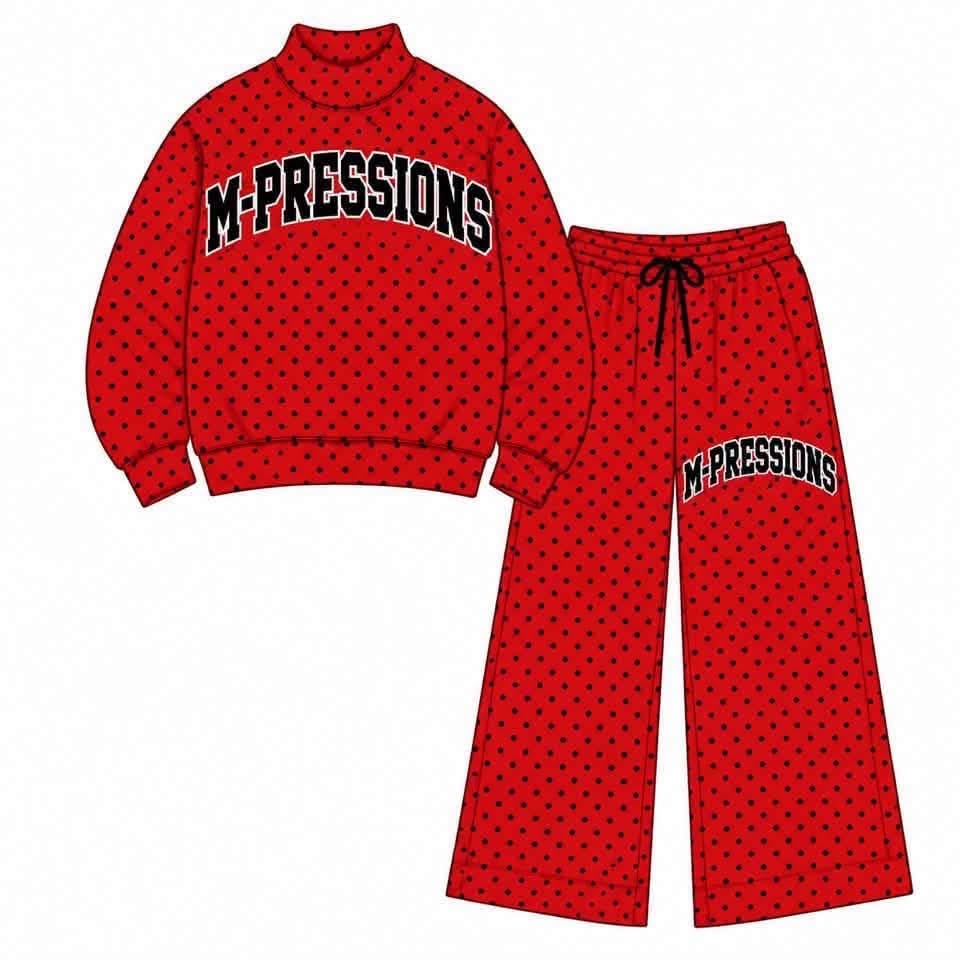 custom moq 5 mix size AAMY0113 High Neck Baby Kids Polka Dot Long Sleeve Top and Flare Pants Casual Team Set