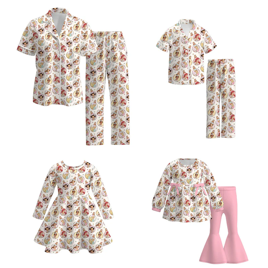 Custom moq 5 each style eta 6-7weeks Christmas baby girl short sleeve pant sets and long sleeve pants sets and dress and adult set