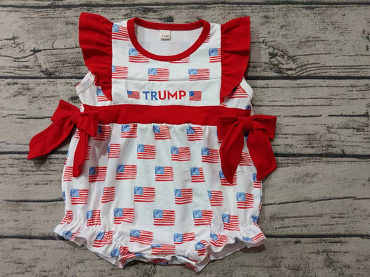 Custom moq 3 eta 6-7weeks  Red bow flag flying sleeve short romper