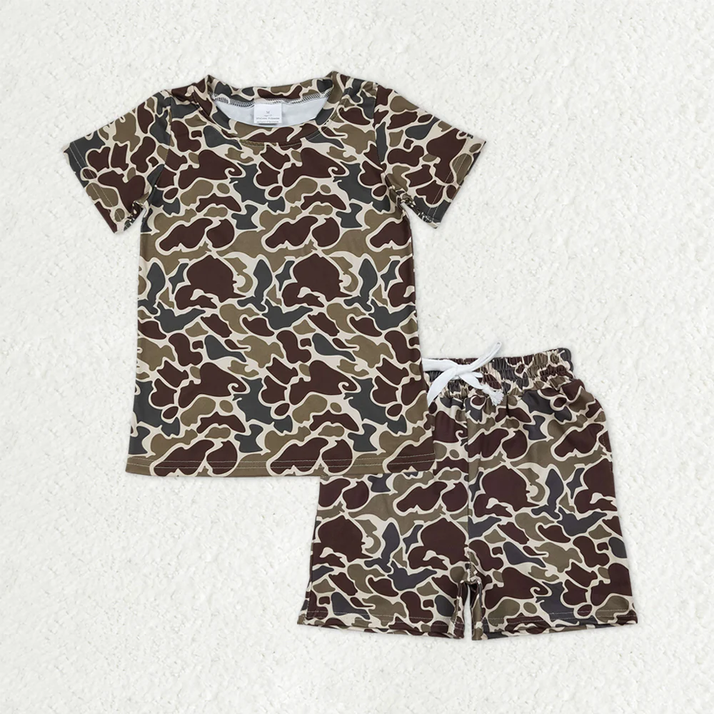 RTS baby girls Boys clothes and adult summer camouflage Short and long sleeve Shorts sets and top and adult pants and shorts and romper