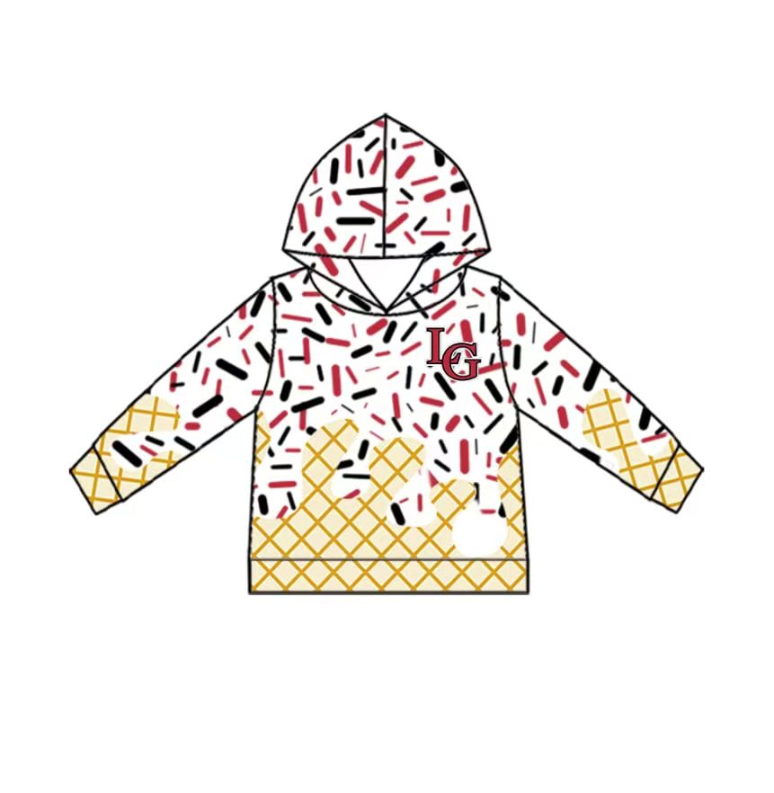 Custom moq 5 mix size milk silk baby girls clothes team Ice cream long-sleeved hoodie and shorts