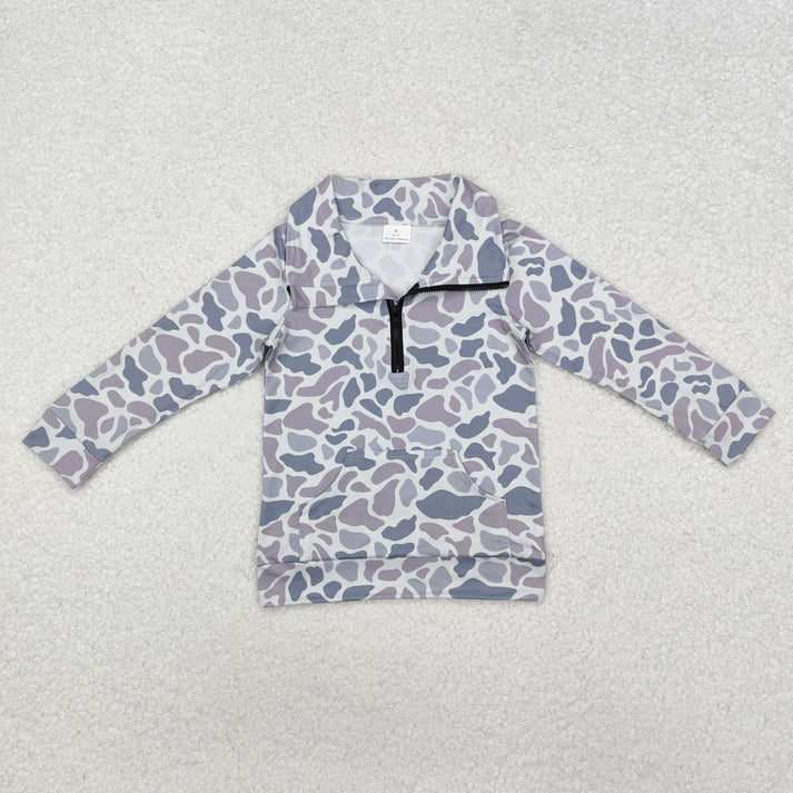 RTS NO MOQ Sibling baby boy clothes camouflage zipper long-sleeved tops
