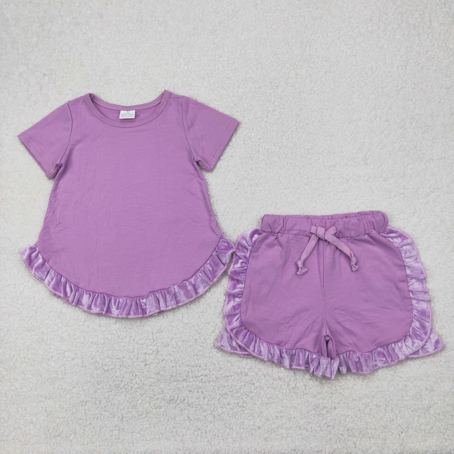 RTS NO MOQ GSSO2184 Pure Purple Lace Short Sleeve Shorts Set