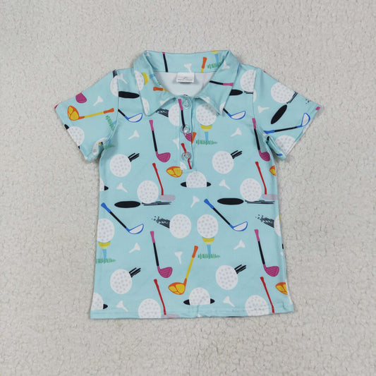 RTS NO MOQ（In Stock) BT1234 Golf teal button collar short sleeve top