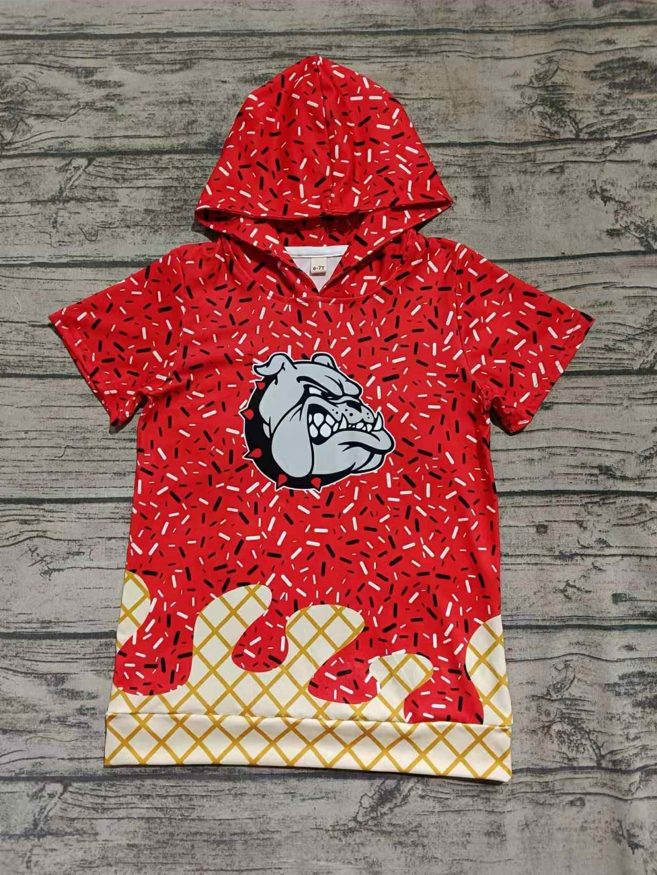 Custom summer teams baby girls clothes team red hooded short sleeve top and dress and shorts-25.6.9