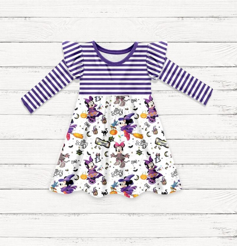 Deadline August 14 custom no moq Purple Striped Long Sleeve Dress